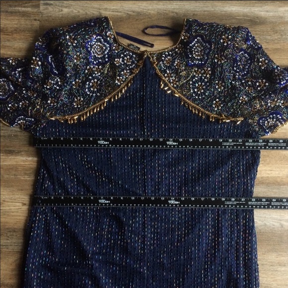 Vintage blue sequined beaded dress. - Picture 3 of 4